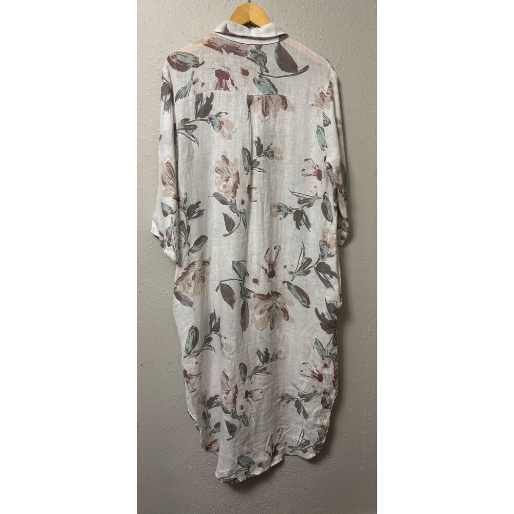 Milio Milano 100% Linen Floral Midi Shirt Dress Women's Large Cottage Feminine - Picture 7 of 8